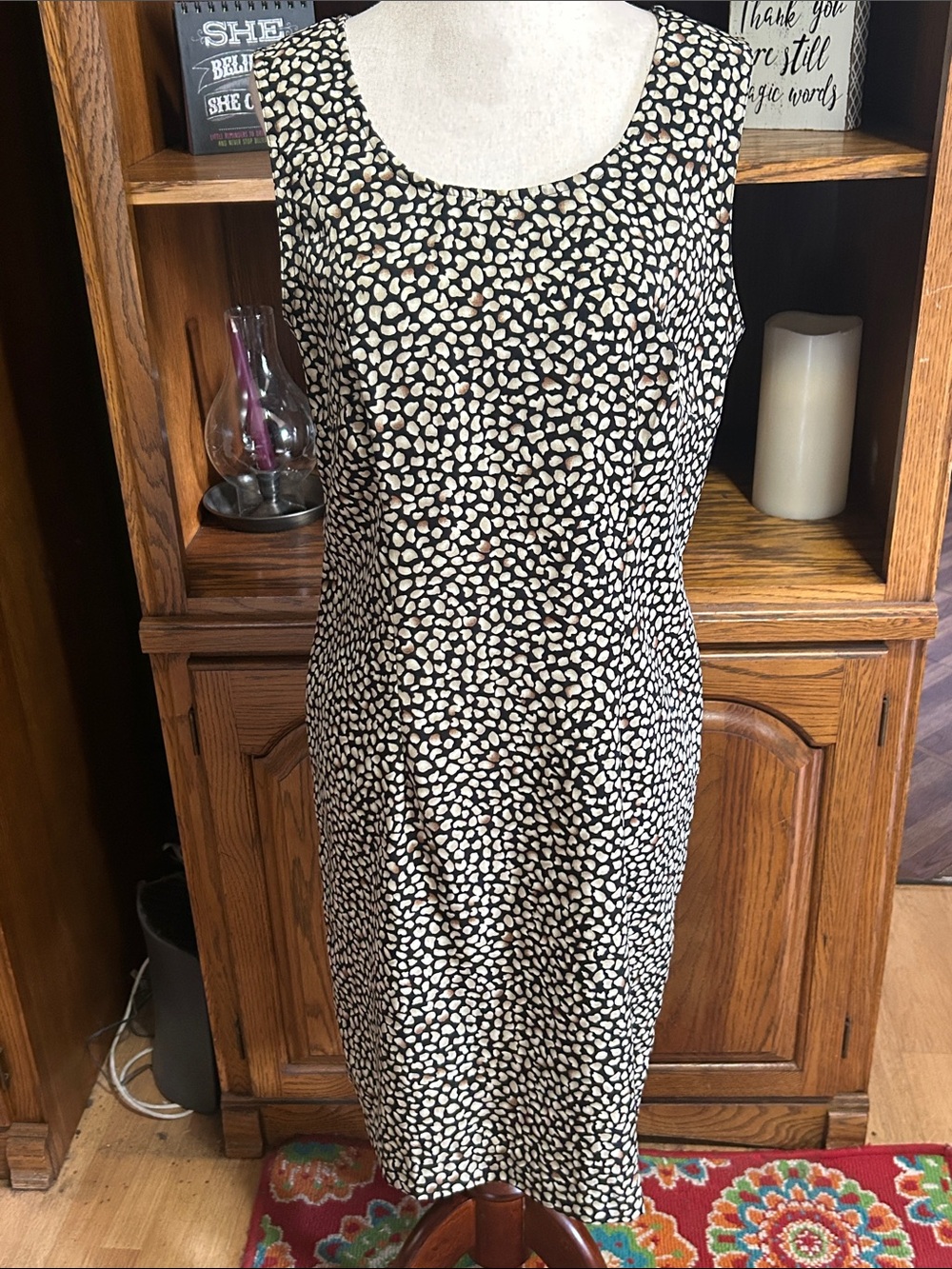 Kathie Lee Collection Black & White Pebble Print Midi Sheath Dress Size 6